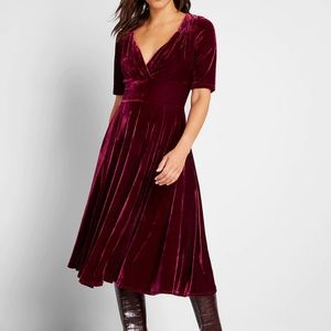 Modcloth Velvet Long Sleeve Dress in Rich Burgundy